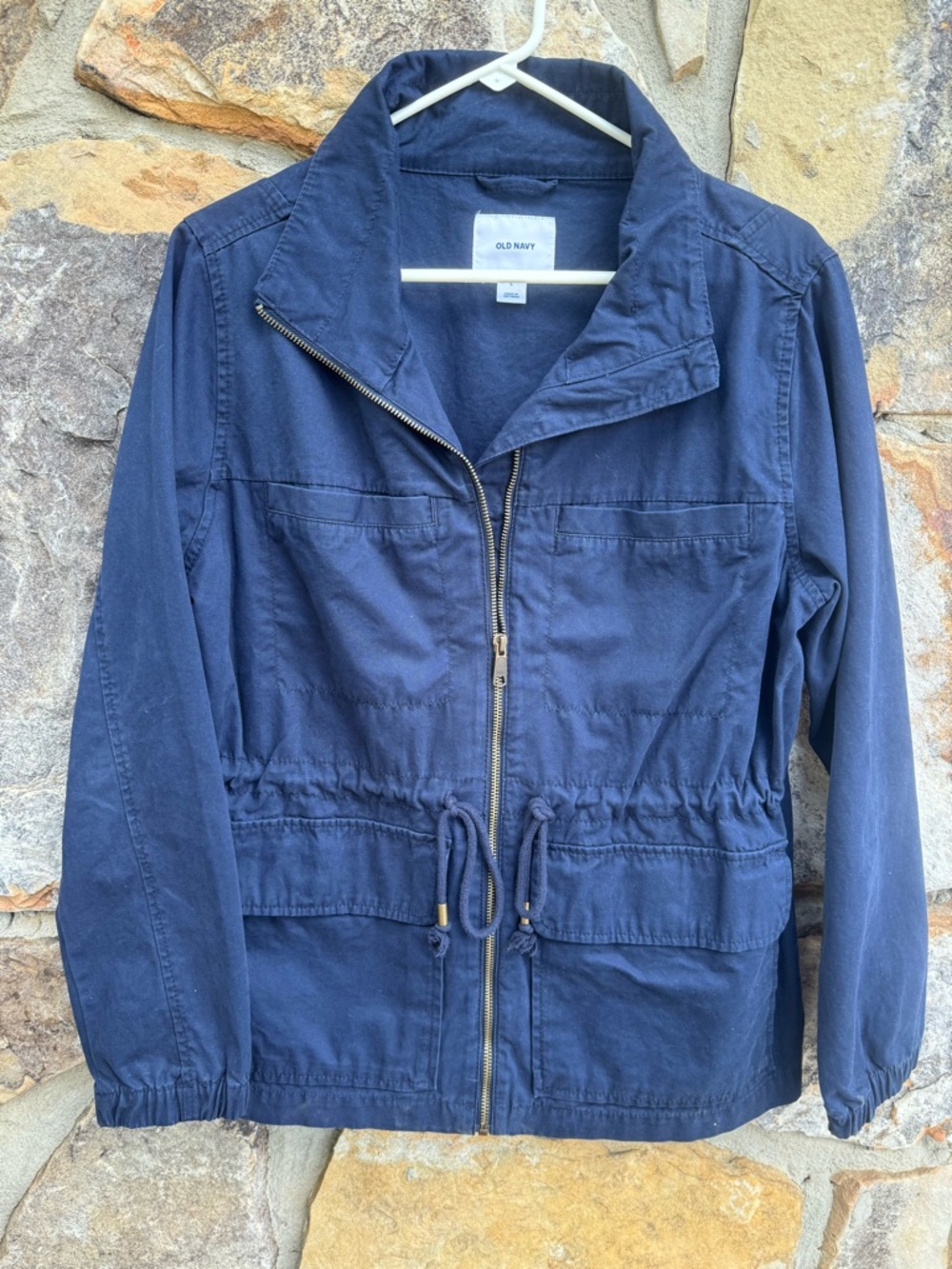 Old Navy Cotton Navy Blue Drawstring Utility Chore Barn Jacket Large